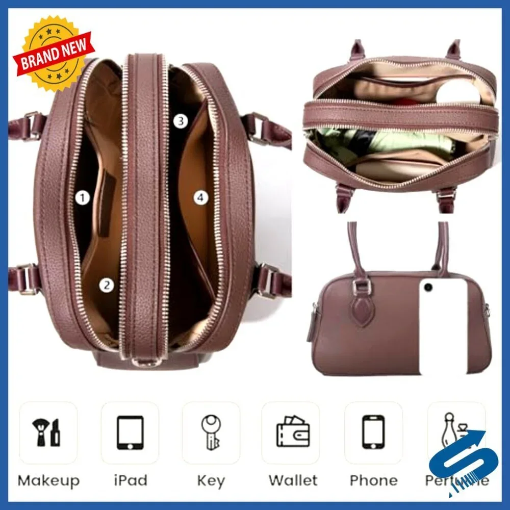Genuine Leather Top Handle Satchel Crossbody Purse Adjustable Strap